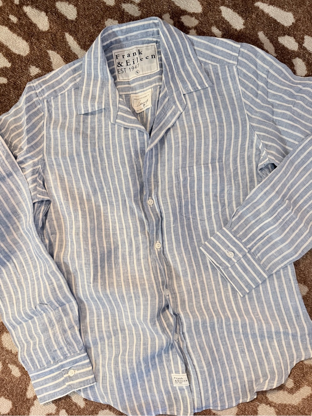 Frank & Eileen Light Blue and White Striped Linen Button-Down Shirt